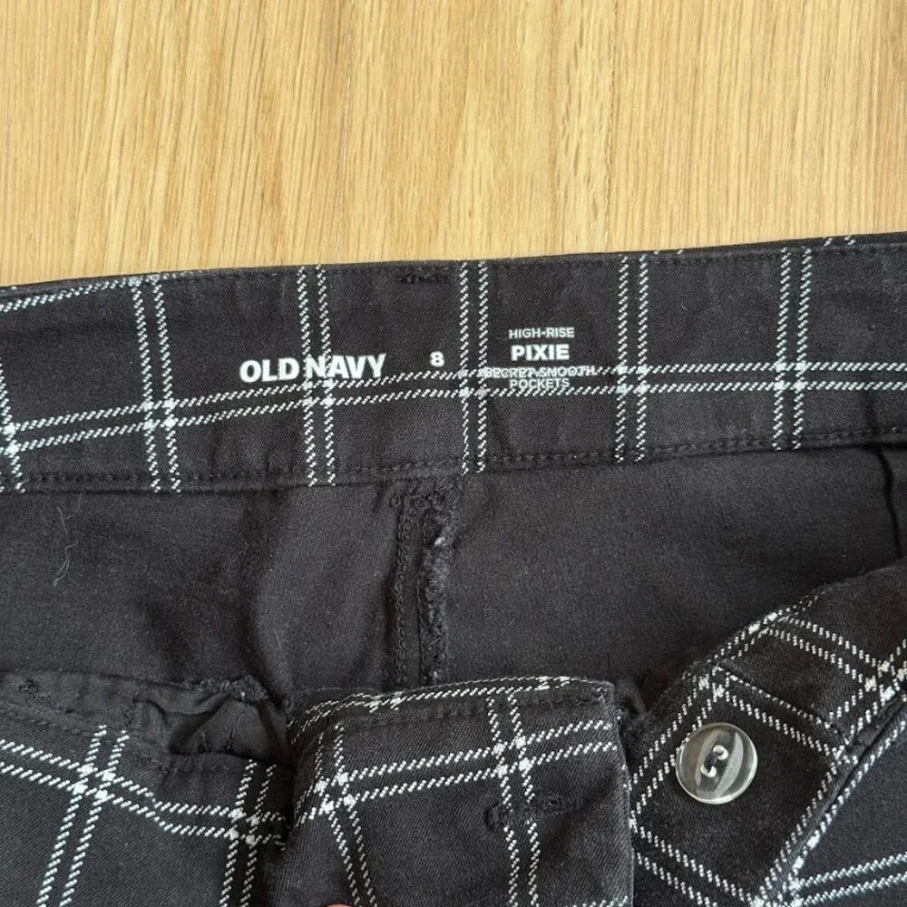 Old Navy Dress Pants High Rise Black Plaid Size 8 - Picture 3 of 4